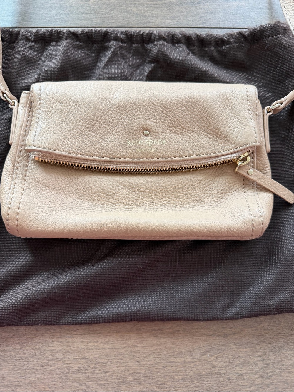 kate spade Pebbled Leather Crossbody in Beige